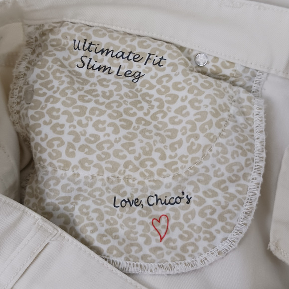 Chico's SZ 1 (US 8/M) Platinum Denim Jeans Ultimate Fit Slim Leg In Off White - Picture 5 of 8